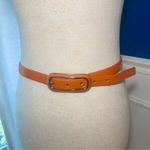 Orange Genuine Italian Leather Skinny Belt Made in USA, XL